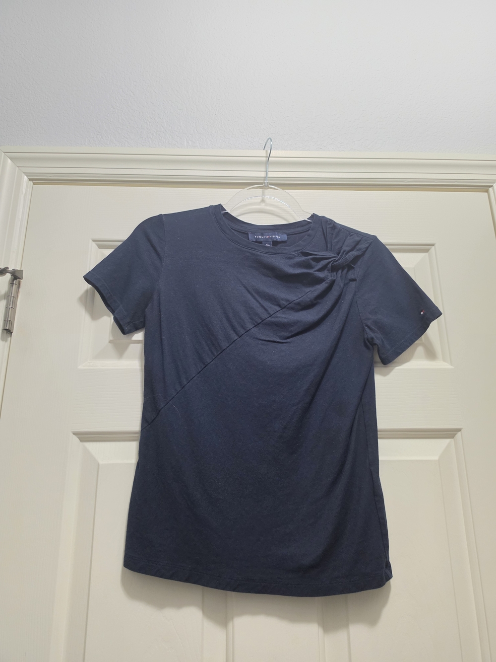 Tommy Hilfiger Dark Navy Short-Sleeve Ruched Shoulder Tee
